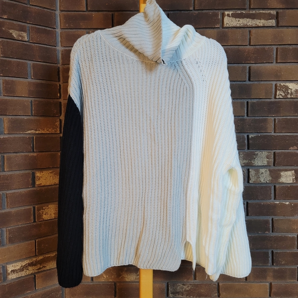 Shein Curve color block turtle neck ribbed knit stretch drop shoulder